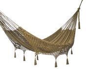 Outdoor undercover cotton Mayan Legacy hammock with hand crocheted tassels King Size - Cedar