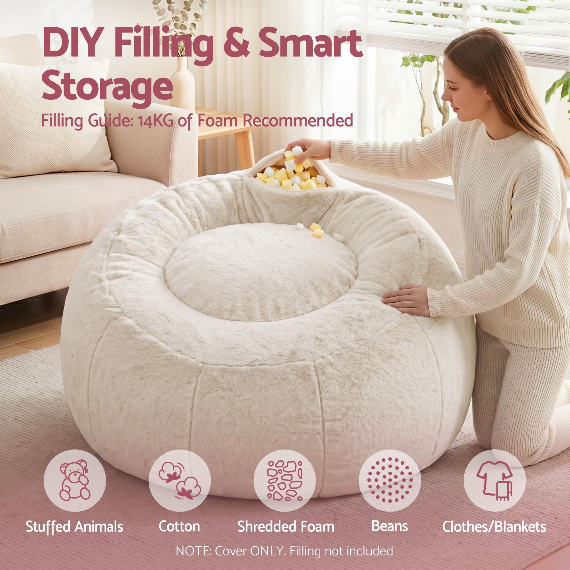 Artiss Bean Bag Chair Cover (No Filler) - Beige
