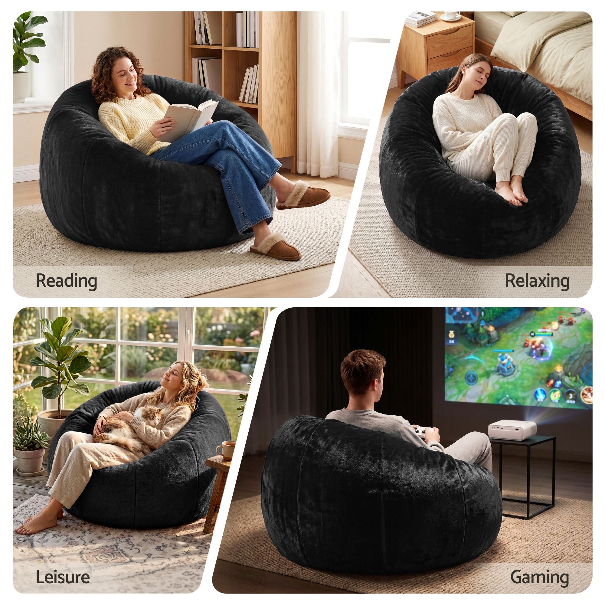 Artiss Bean Bag Chair Cover (No Filler) - Black