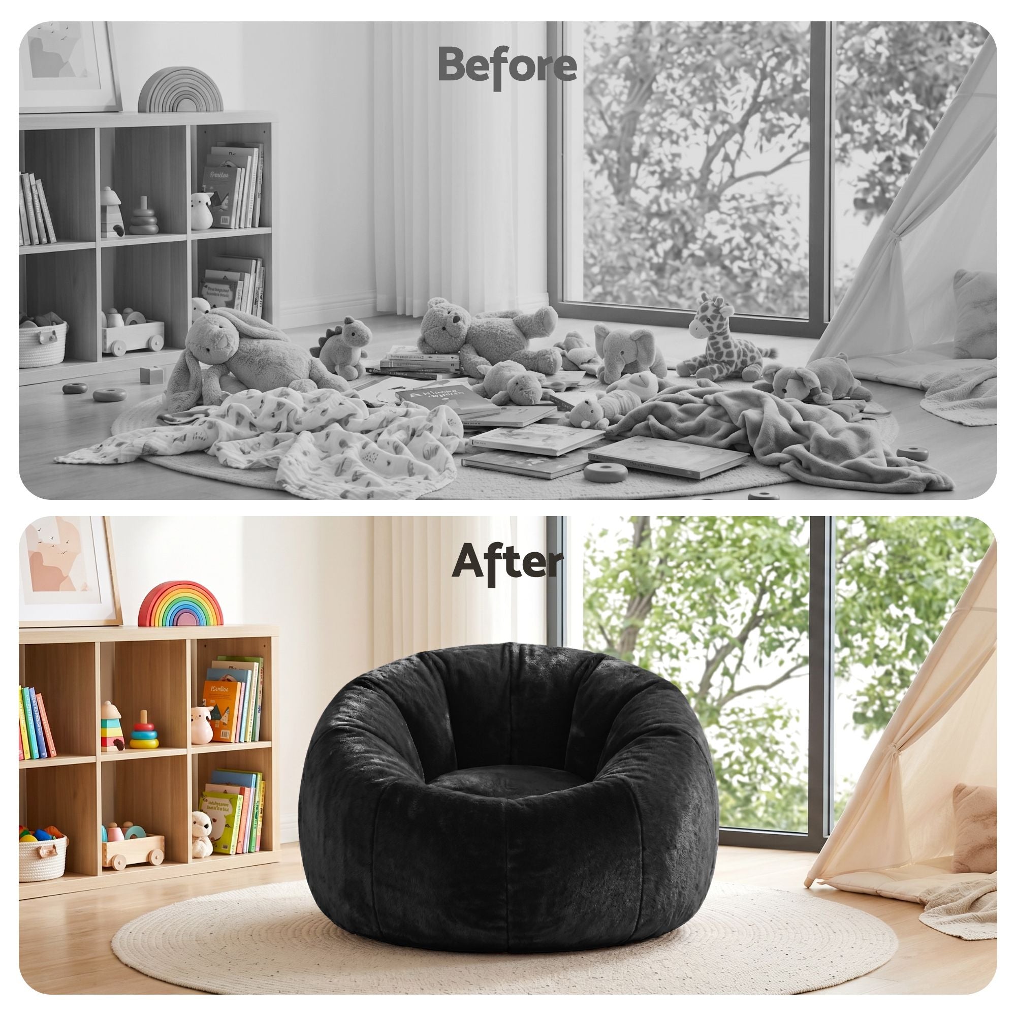 Artiss Bean Bag Chair Cover (No Filler) - Black