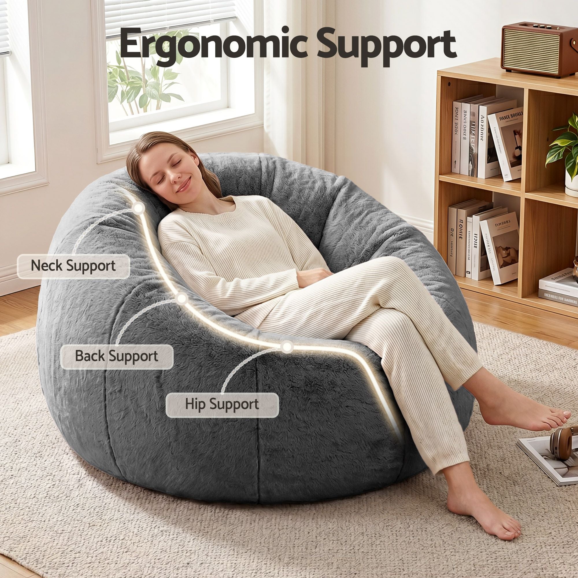 Artiss Bean Bag Chair Cover - Grey