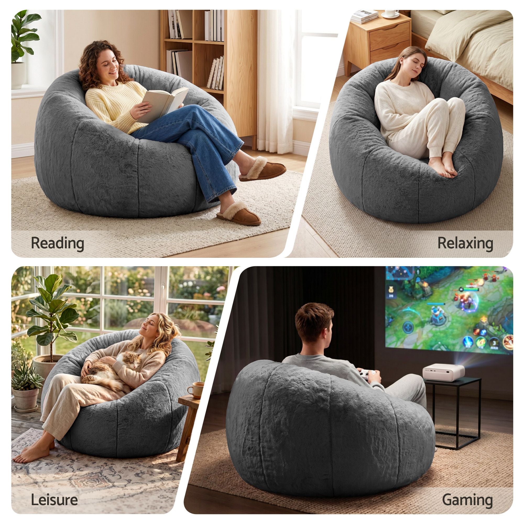 Artiss Bean Bag Chair Cover - Grey