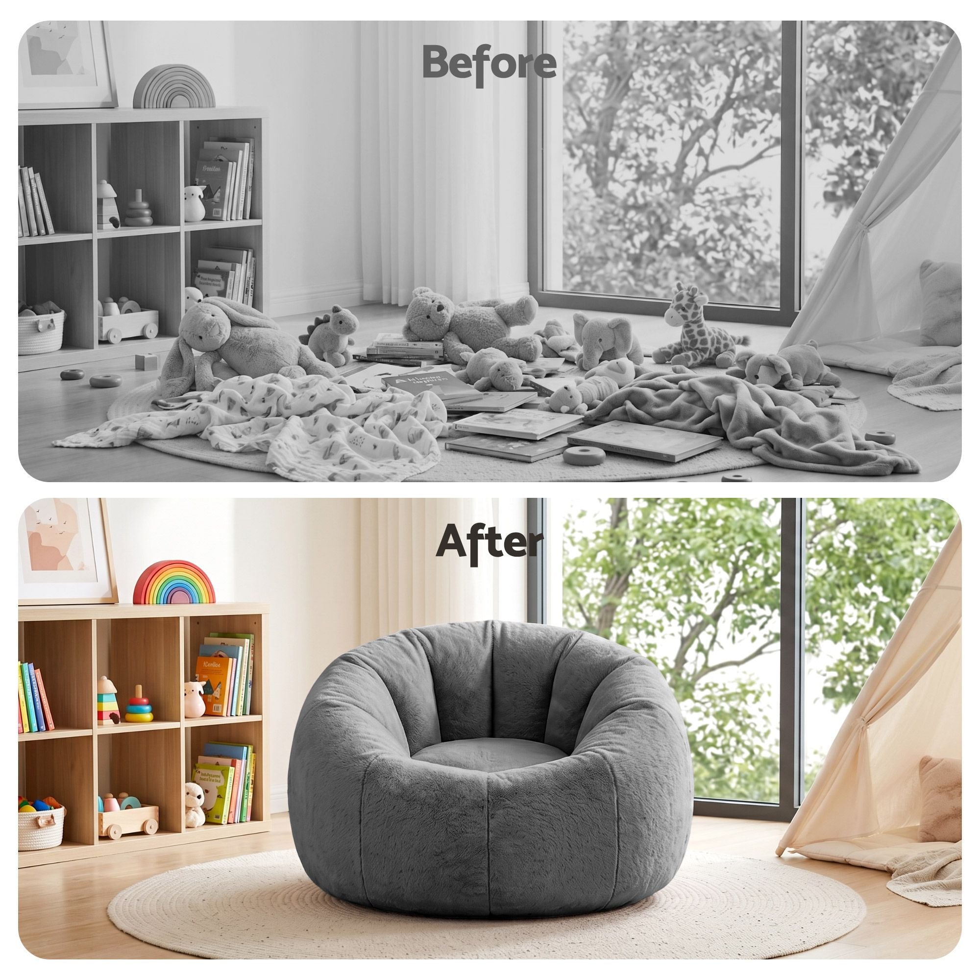 Artiss Bean Bag Chair Cover - Grey