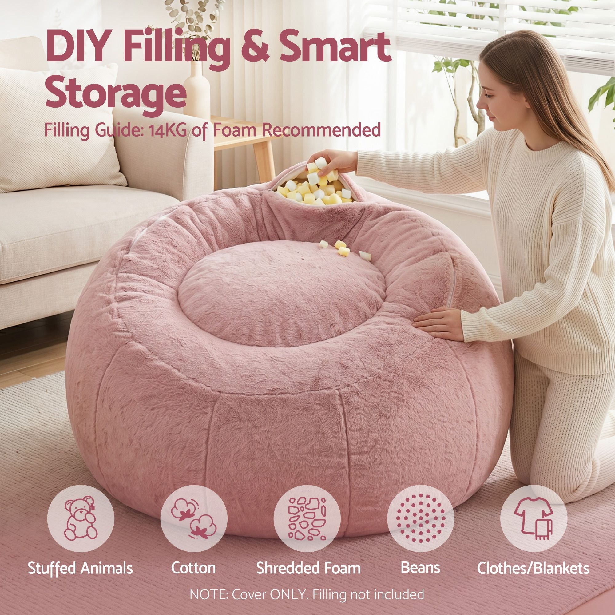 Artiss Bean Bag Chair Cover (No Filler) - Pink