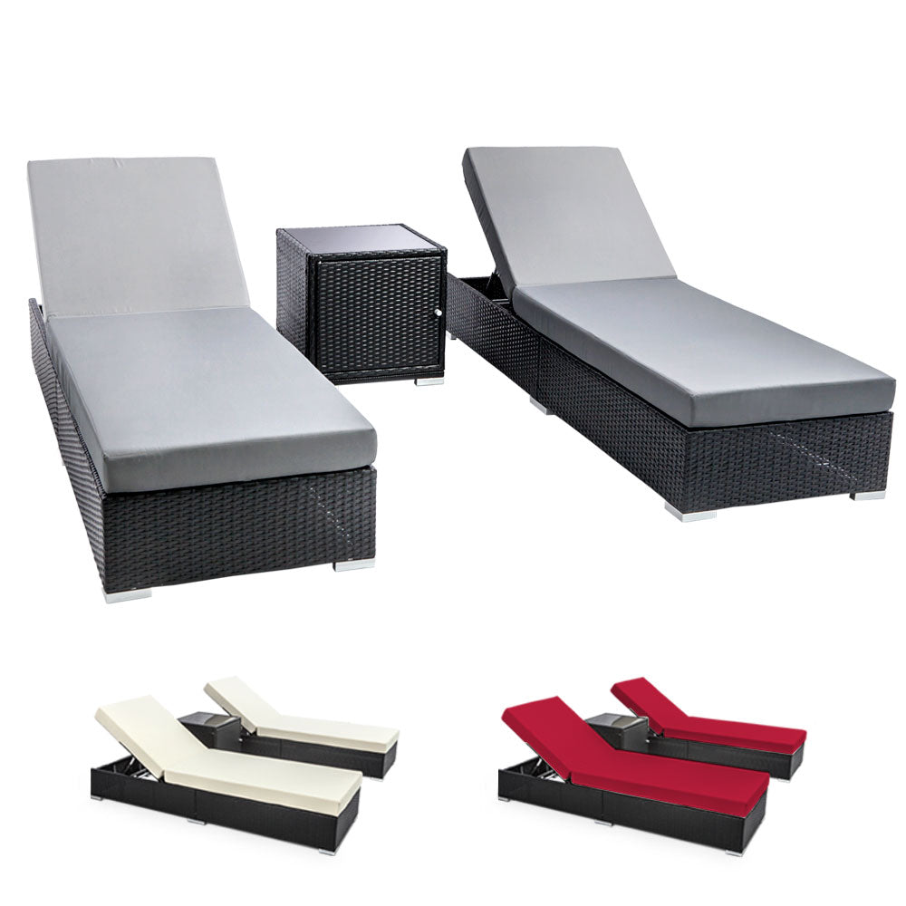 Gardeon 3PC Sun Lounge Wicker Loungers