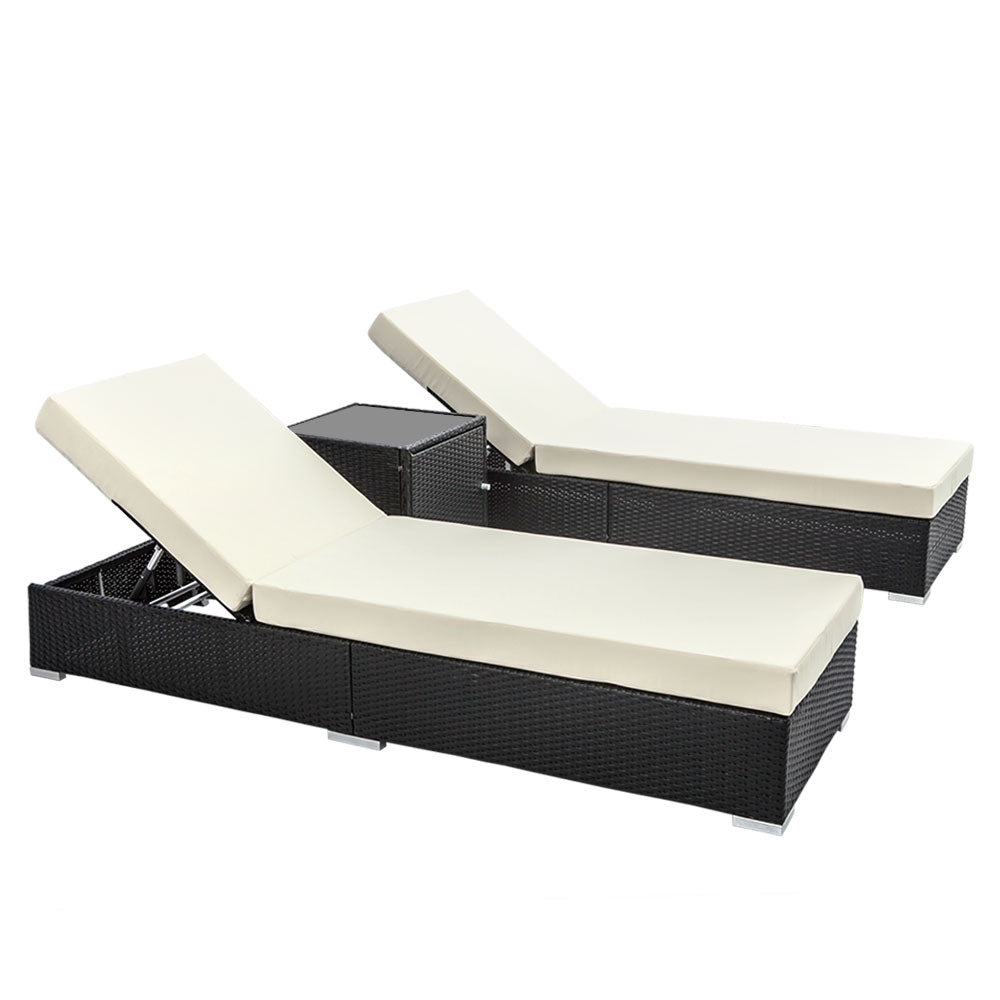 Gardeon 3PC Sun Lounge Wicker Loungers