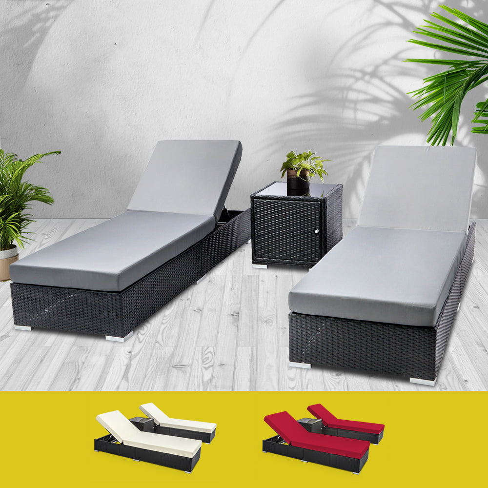 Gardeon 3PC Sun Lounge Wicker Loungers