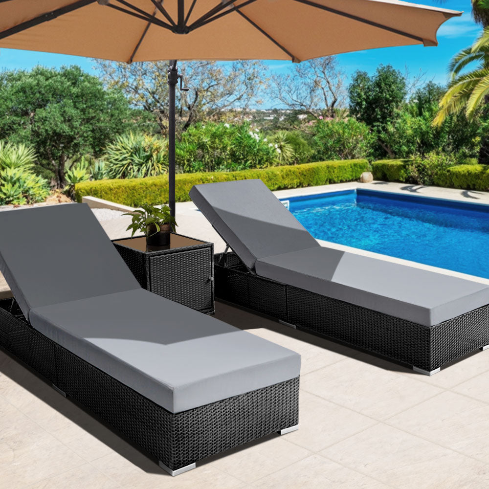 Gardeon 3PC Sun Lounge Wicker Loungers