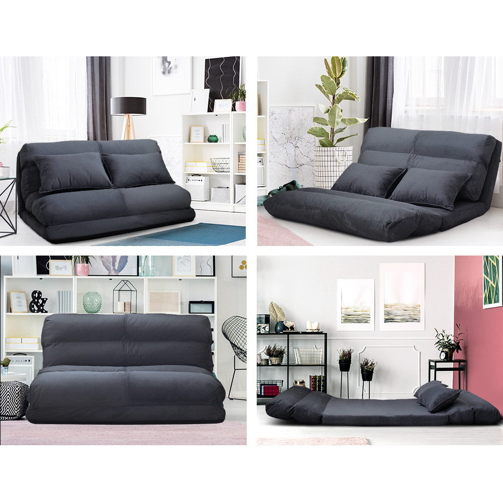 Artiss Floor Lounge Sofa Bed 2-seater - Charcoal Suede