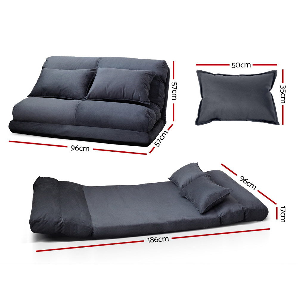 Artiss Floor Lounge Sofa Bed 2-seater - Charcoal Suede