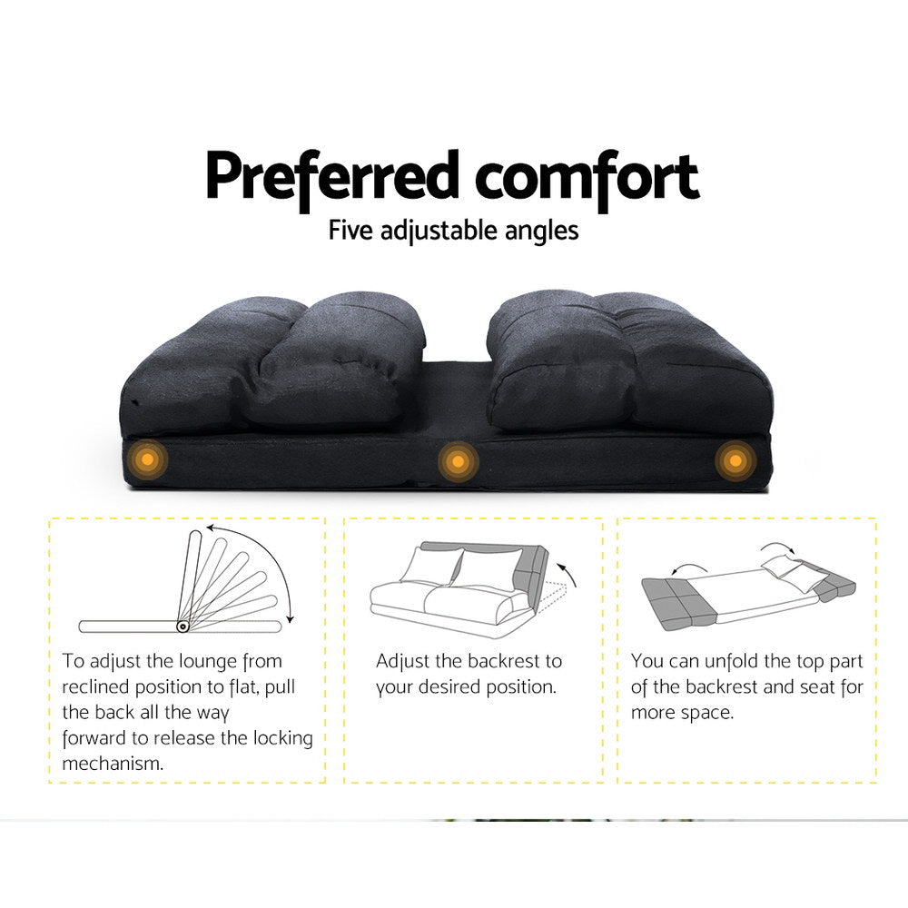 Artiss Floor Lounge Sofa Bed 2-seater - Charcoal Suede