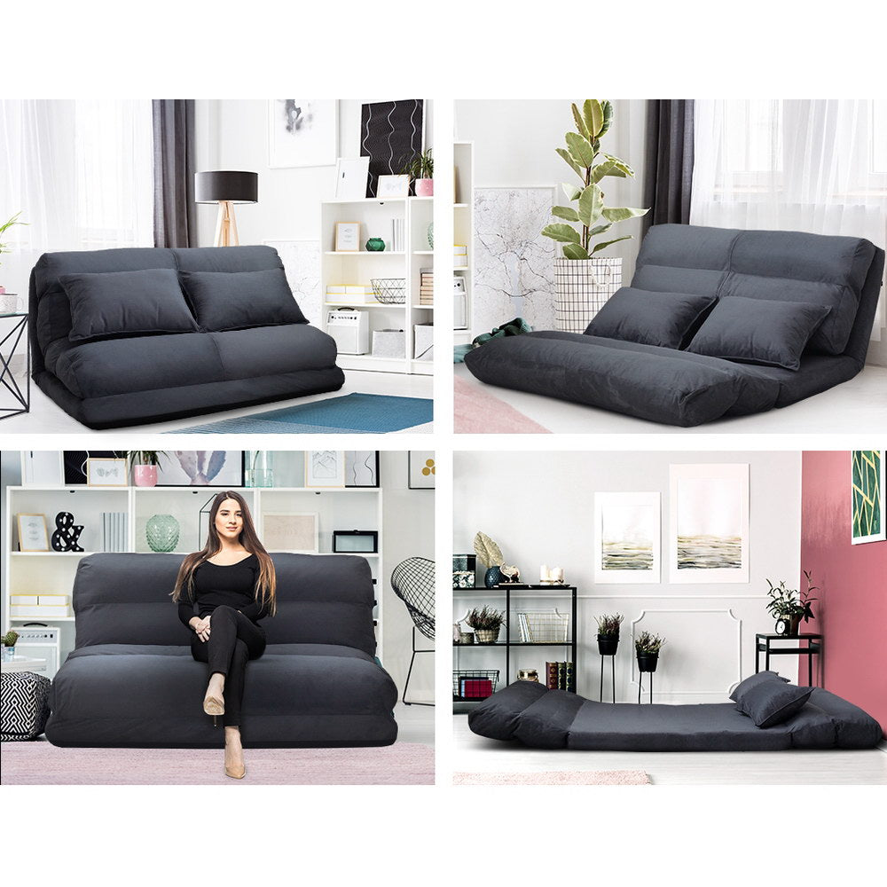 Artiss Floor Lounge Sofa Bed 2-seater - Charcoal Suede