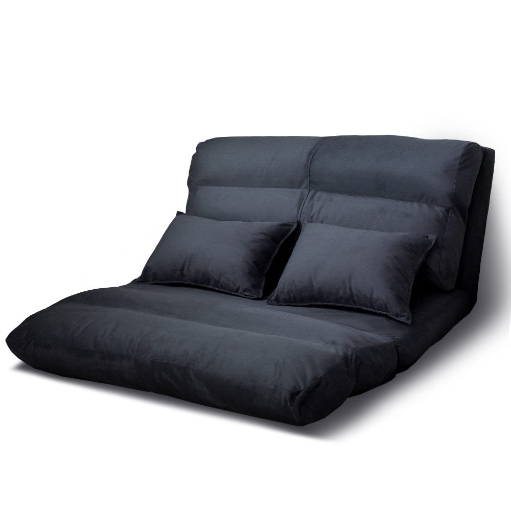 Artiss Floor Lounge Sofa Bed 2-seater - Charcoal Suede