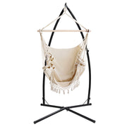 Gardeon Hammock Chair with Steel Stand Hanging Outdoor Tassel - Cream