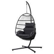 Gardeon Outdoor Egg Swing Chair Hanging Chair Wicker Rope Pod Stand Foldable Grey