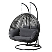 Gardeon Outdoor Egg Swing Chair Wicker Furniture Pod Stand Cushion 2 Seater Grey