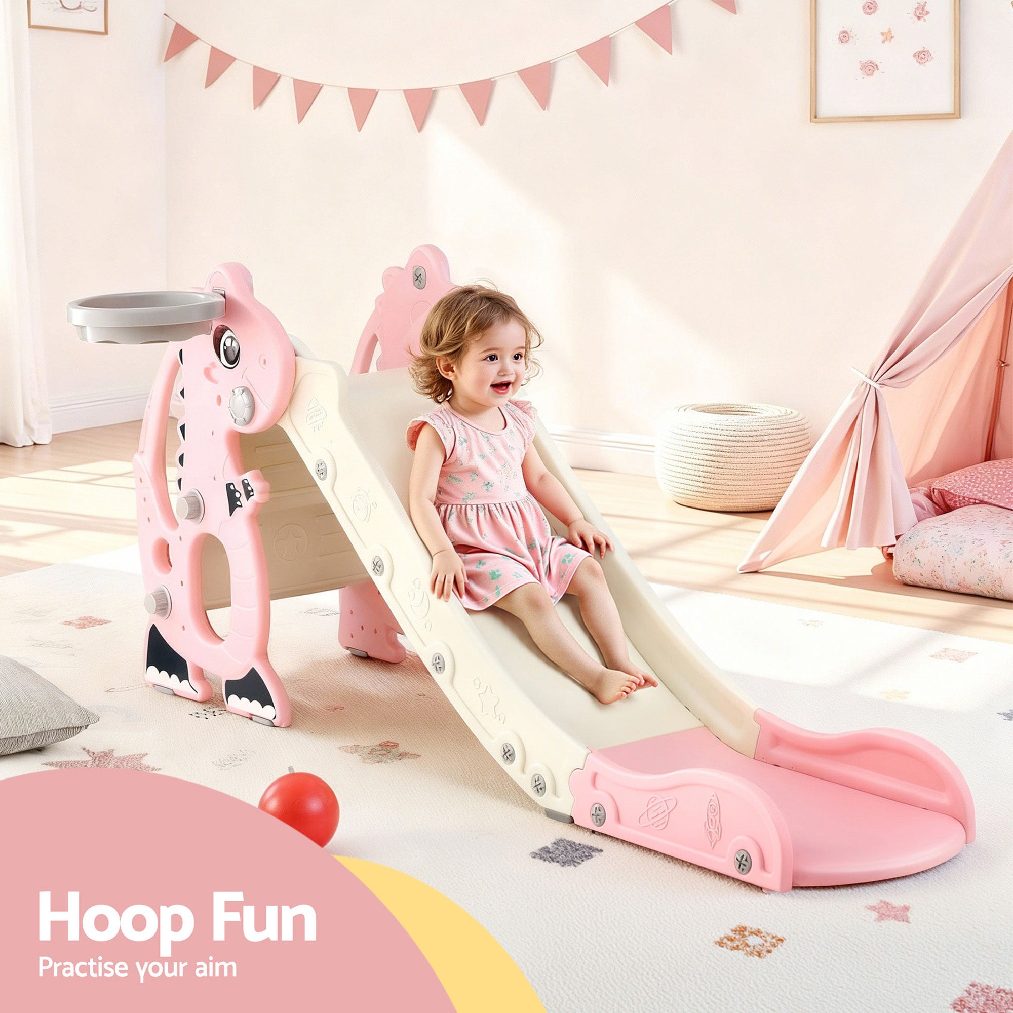 Keezi Kids Slide Set - 125cm Pink