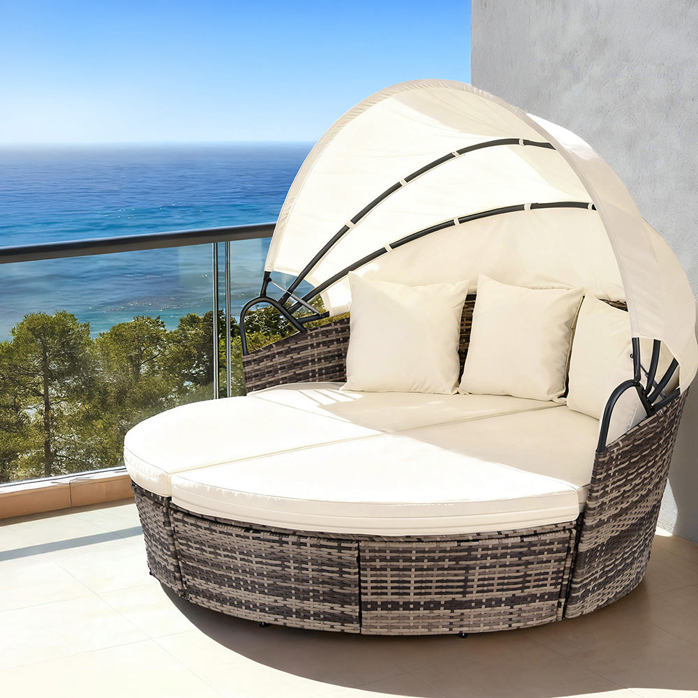Gardeon Outdoor Wicker Day Bed -  Beige