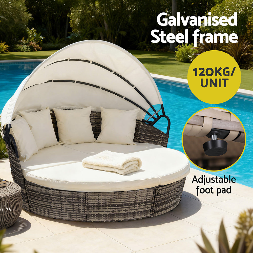 Gardeon Outdoor Wicker Day Bed -  Beige