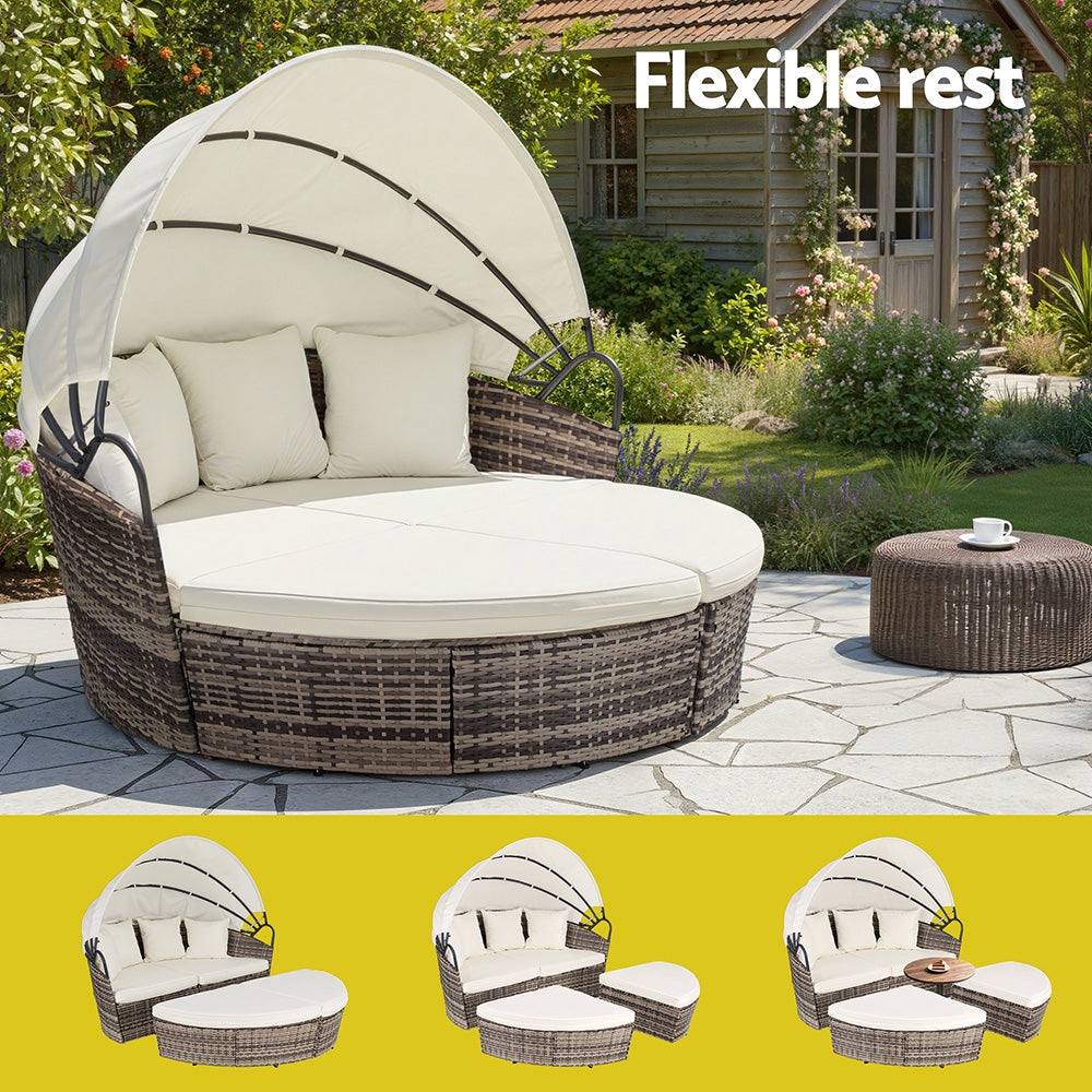 Gardeon Outdoor Wicker Day Bed -  Beige