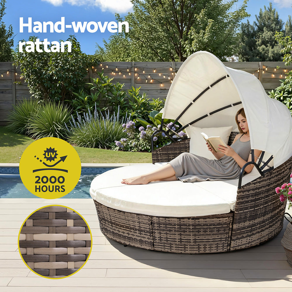 Gardeon Outdoor Wicker Day Bed -  Beige
