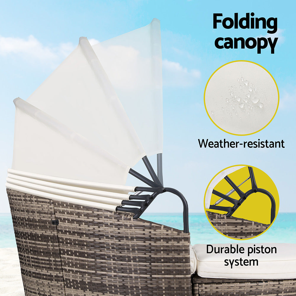 Gardeon Outdoor Wicker Day Bed -  Beige