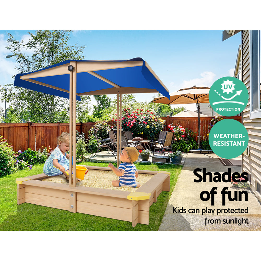 Keezi Kids Sandpit with Canopy and Bench Seat 101cm