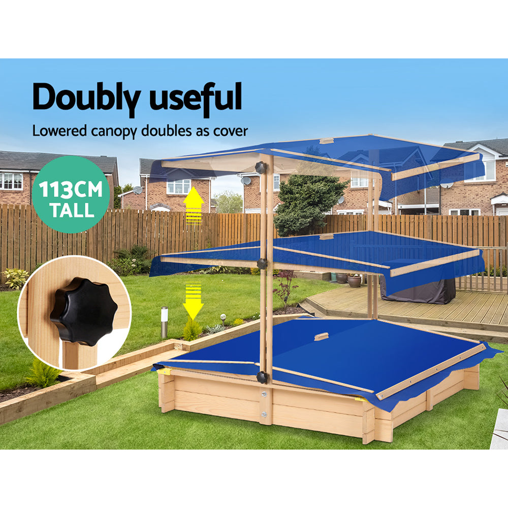 Keezi Kids Sandpit with Canopy and Bench Seat 101cm