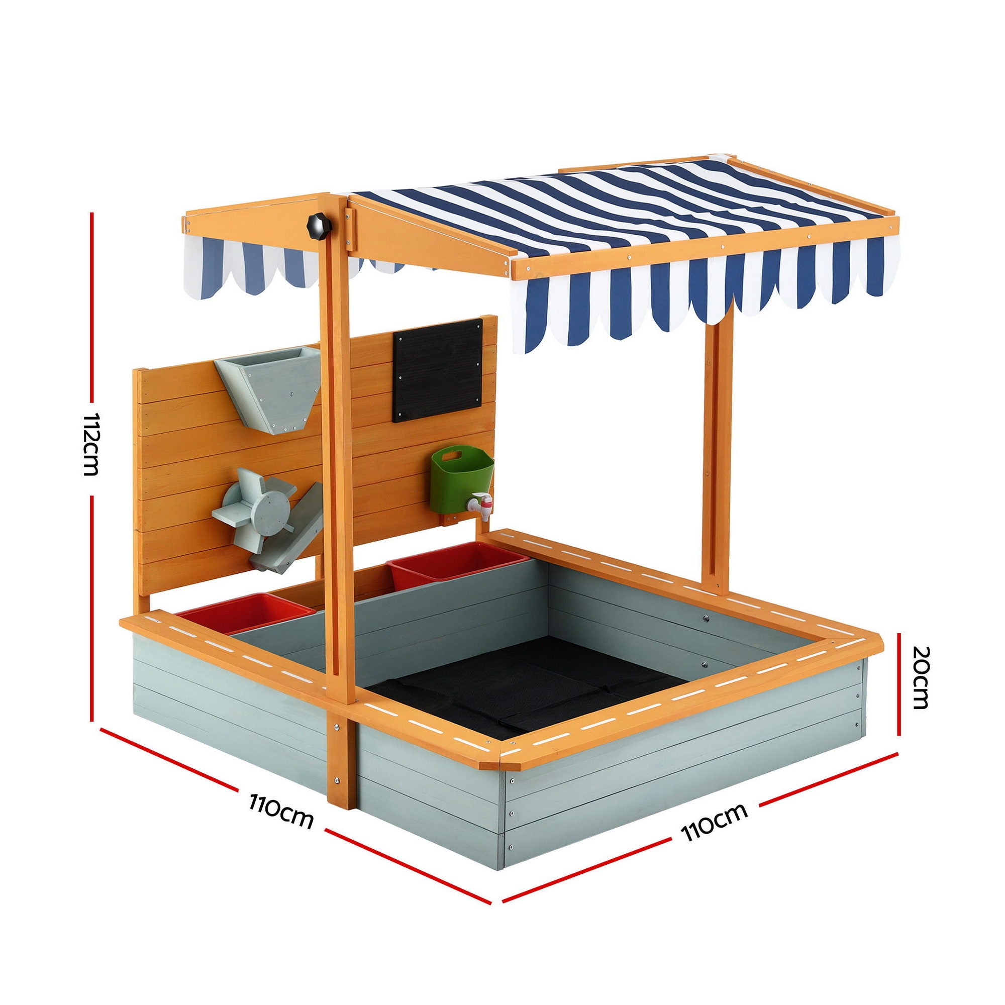 Keezi Kids Sandpit Wooden Canopy Sandbox With Cover Funnel Outdoor Toys 110cm - Green