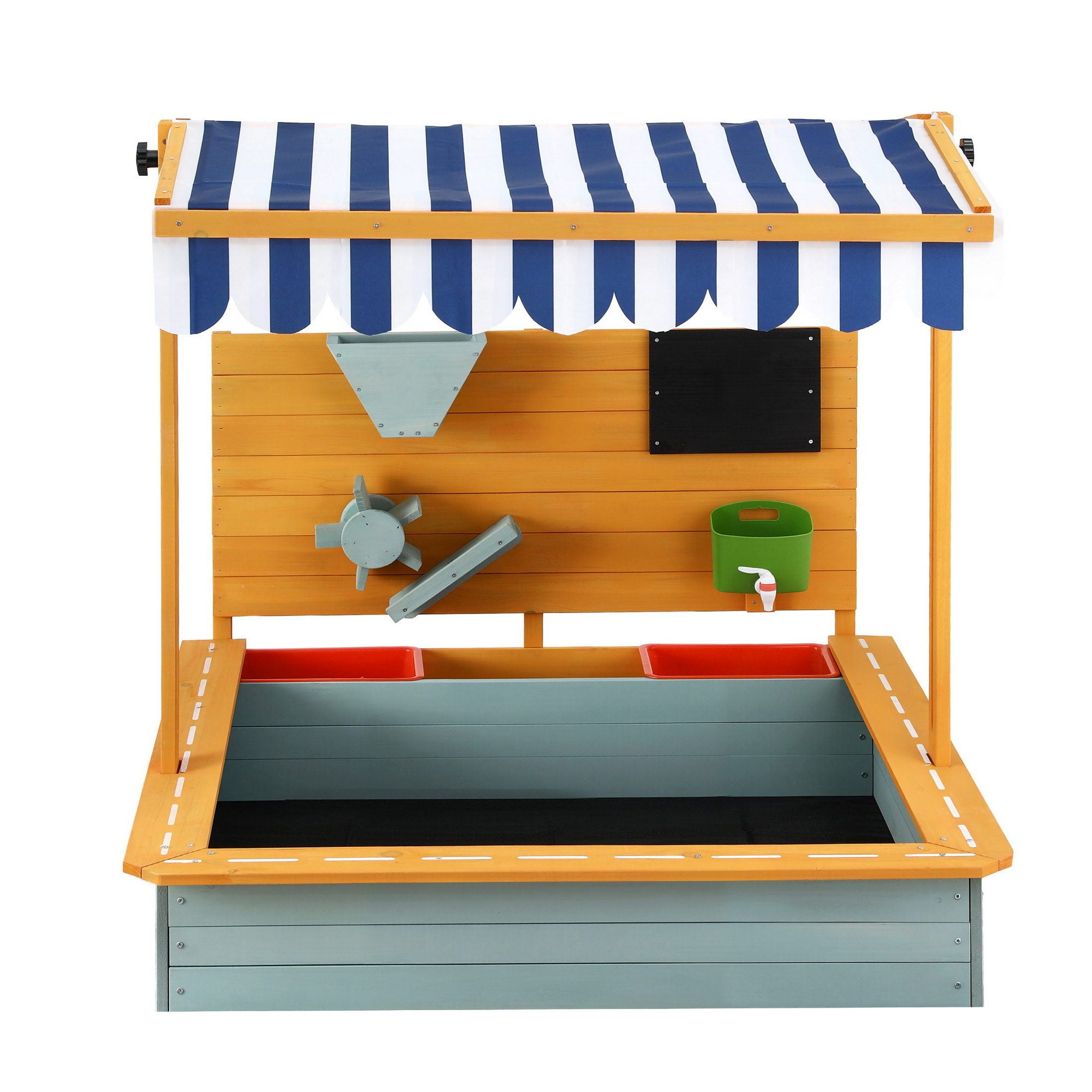 Keezi Kids Sandpit Wooden Canopy Sandbox With Cover Funnel Outdoor Toys 110cm - Green