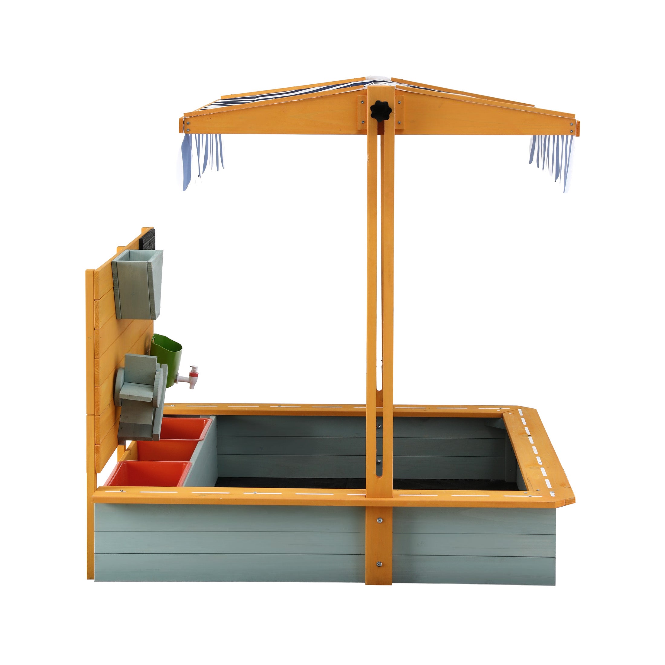 Keezi Kids Sandpit Wooden Canopy Sandbox With Cover Funnel Outdoor Toys 110cm - Green