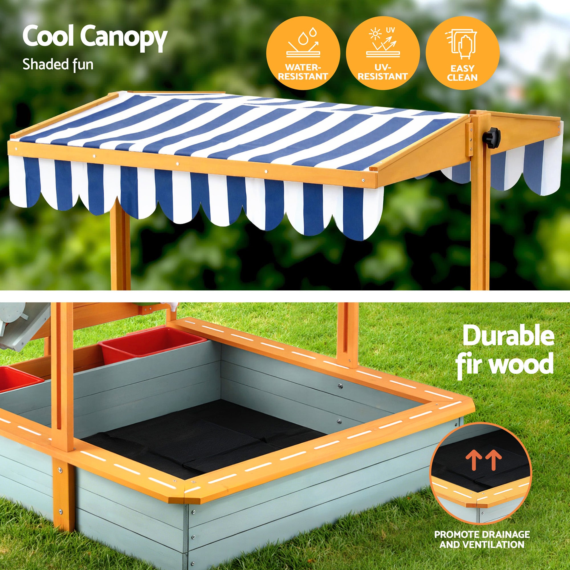 Keezi Kids Sandpit Wooden Canopy Sandbox With Cover Funnel Outdoor Toys 110cm - Green