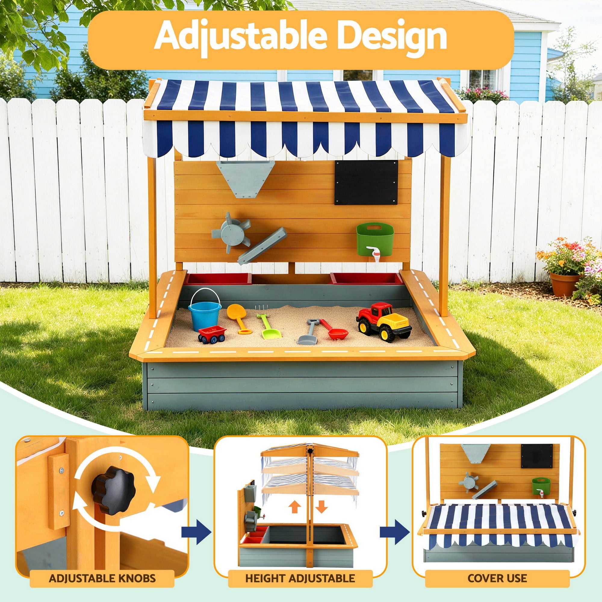 Keezi Kids Sandpit Wooden Canopy Sandbox With Cover Funnel Outdoor Toys 110cm - Green