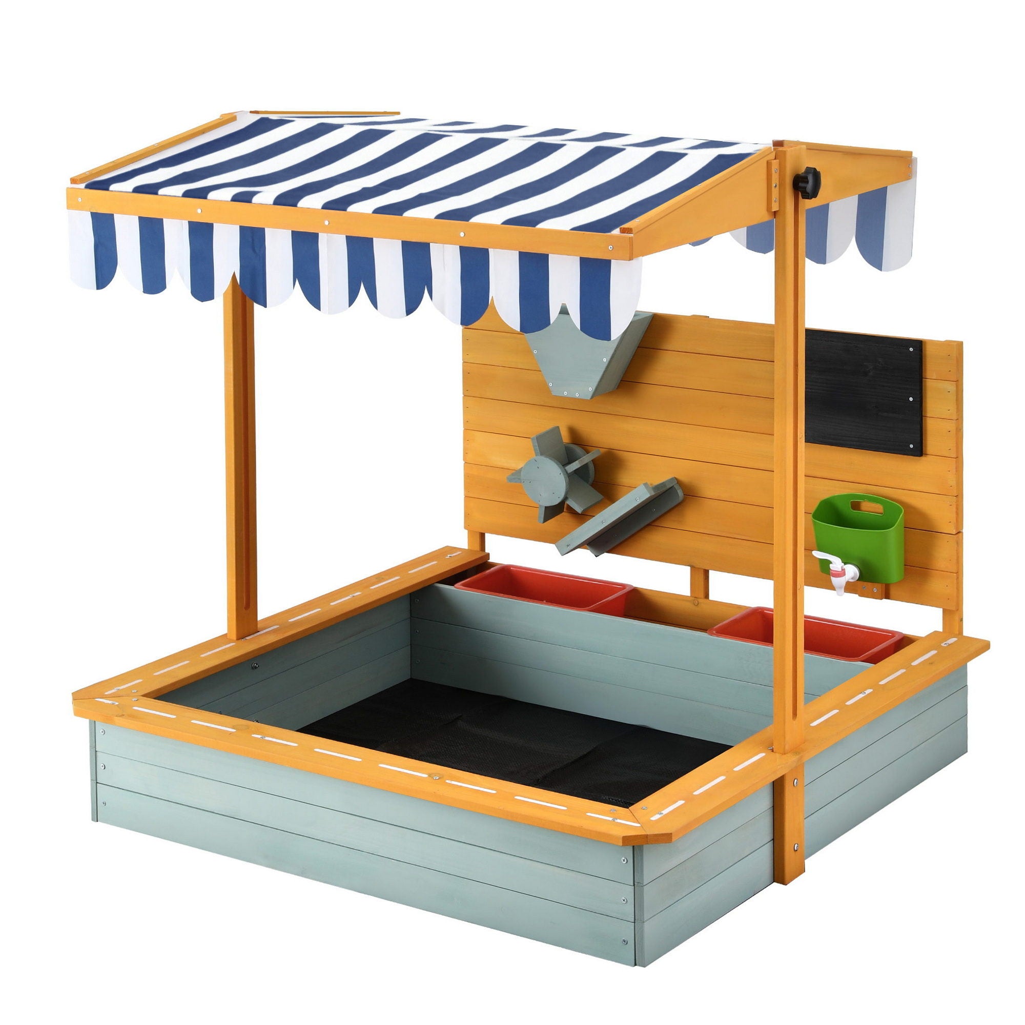 Keezi Kids Sandpit Wooden Canopy Sandbox With Cover Funnel Outdoor Toys 110cm - Green