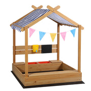 Keezi Kids Sandpit Wooden Sandbox with Canopy 146cm