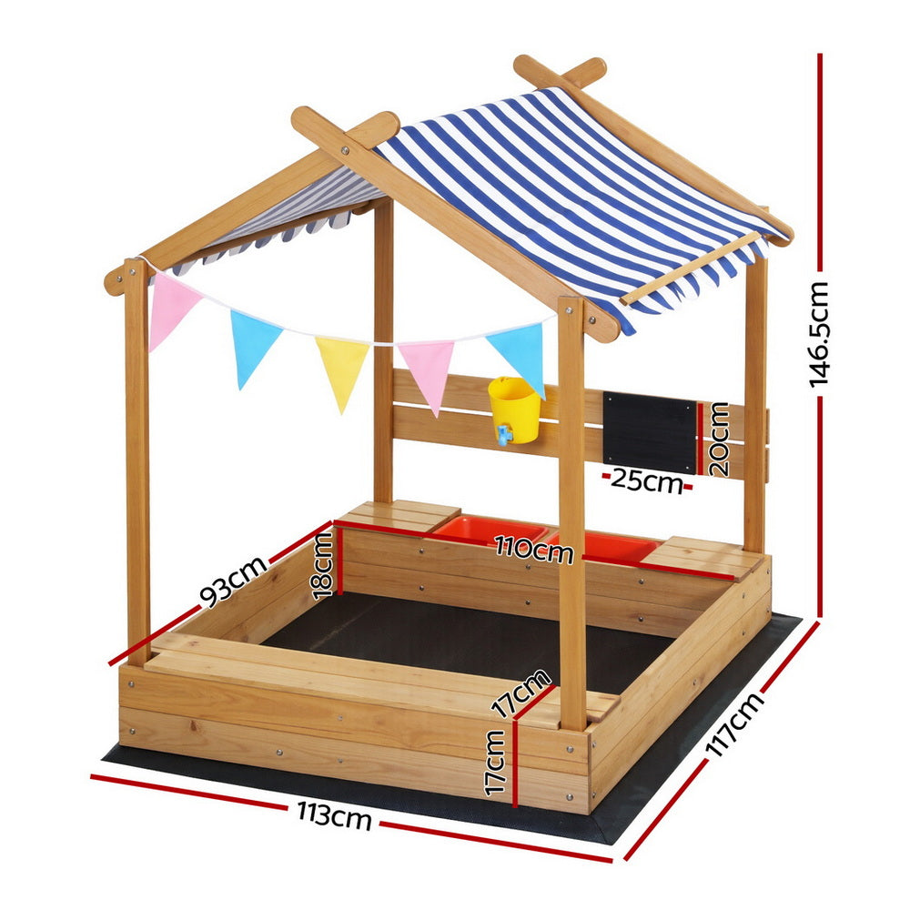 Keezi Kids Sandpit Wooden Sandbox with Canopy 146cm
