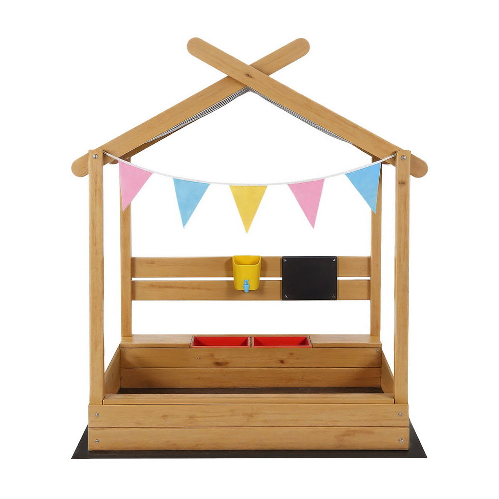 Keezi Kids Sandpit Wooden Sandbox with Canopy 146cm
