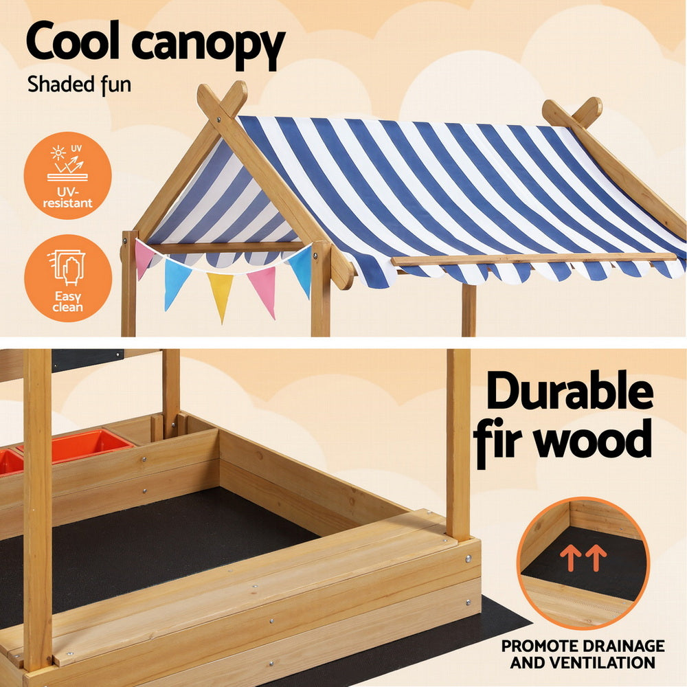 Keezi Kids Sandpit Wooden Sandbox with Canopy 146cm