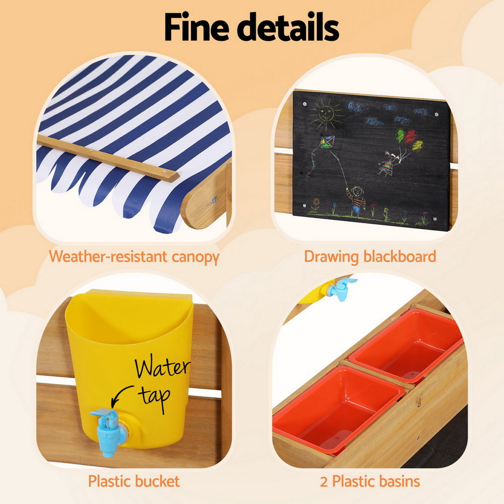 Keezi Kids Sandpit Wooden Sandbox with Canopy 146cm