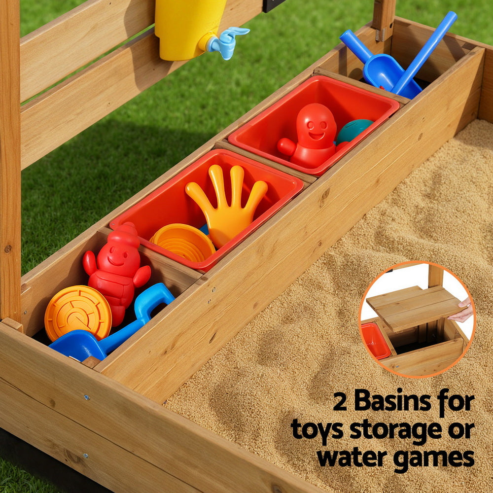 Keezi Kids Sandpit Wooden Sandbox with Canopy 146cm