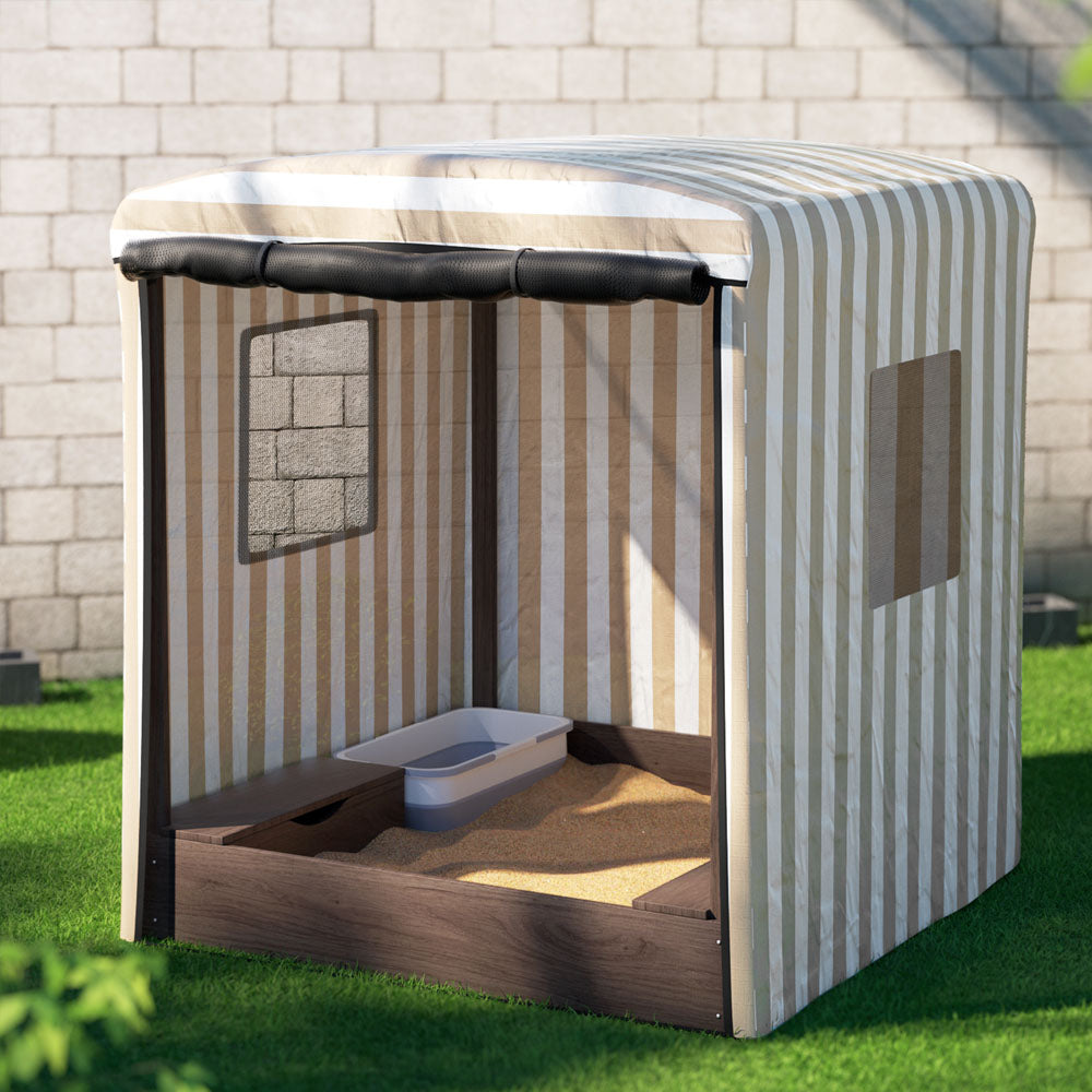 Keezi Kids Sandpit Wooden Sandboxwith Canopy Window 120cm