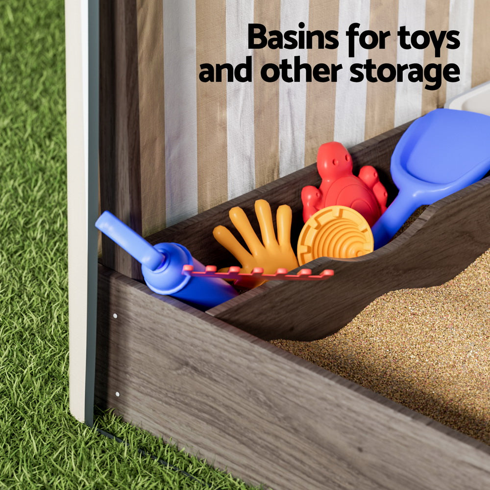 Keezi Kids Sandpit Wooden Sandboxwith Canopy Window 120cm