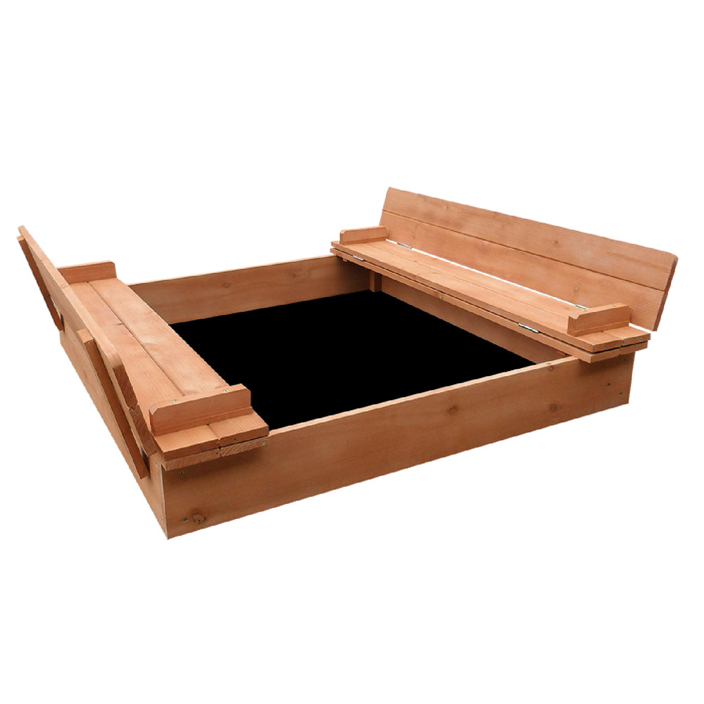 Keezi Kids Sandpit Wooden Sandbox with Foldable Seat 90cm