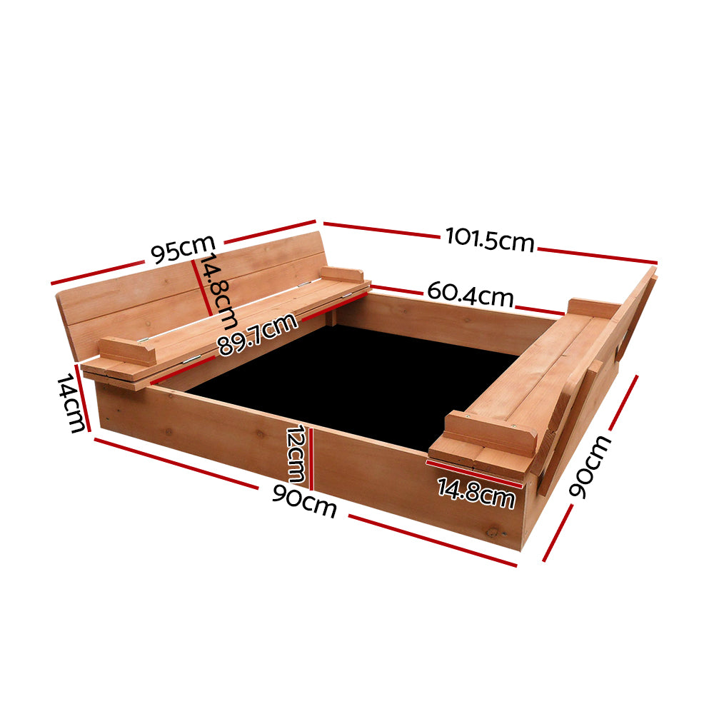 Keezi Kids Sandpit Wooden Sandbox with Foldable Seat 90cm