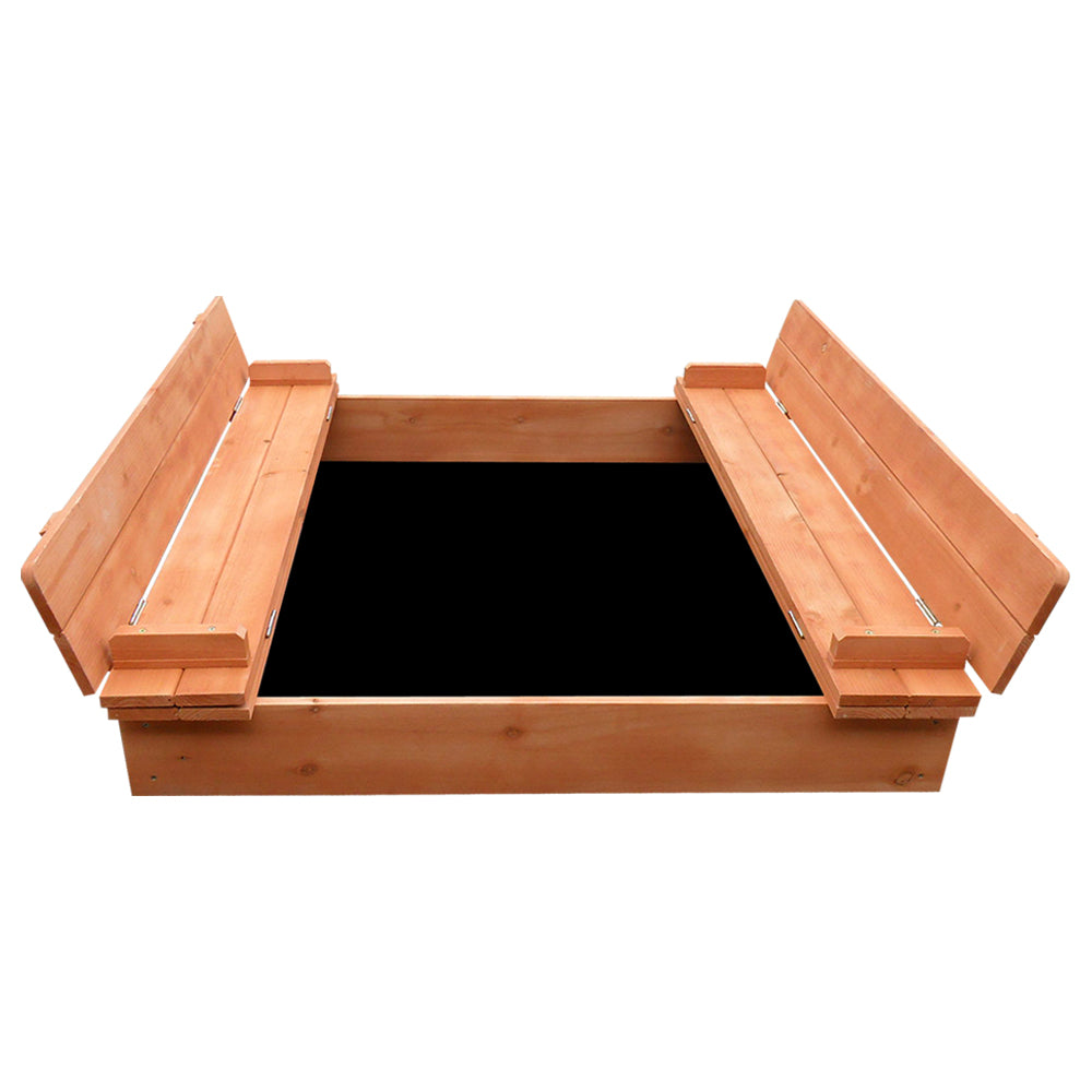 Keezi Kids Sandpit Wooden Sandbox with Foldable Seat 90cm