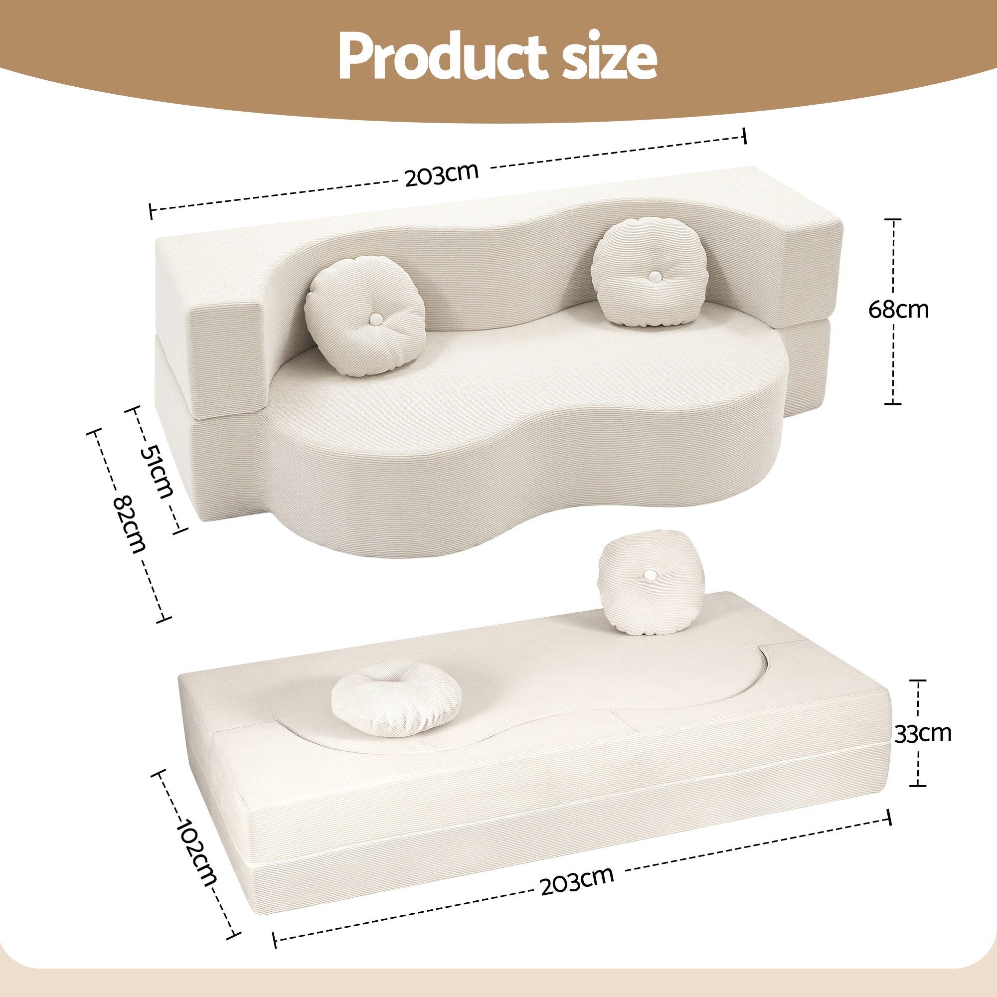 Artiss Folding Sofa Bed Floor Couch 2-in-1 Convertible - Beige