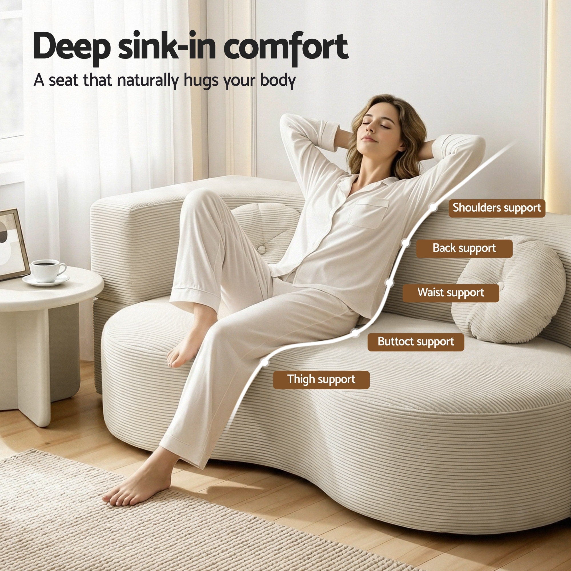 Artiss Folding Sofa Bed Floor Couch 2-in-1 Convertible - Beige