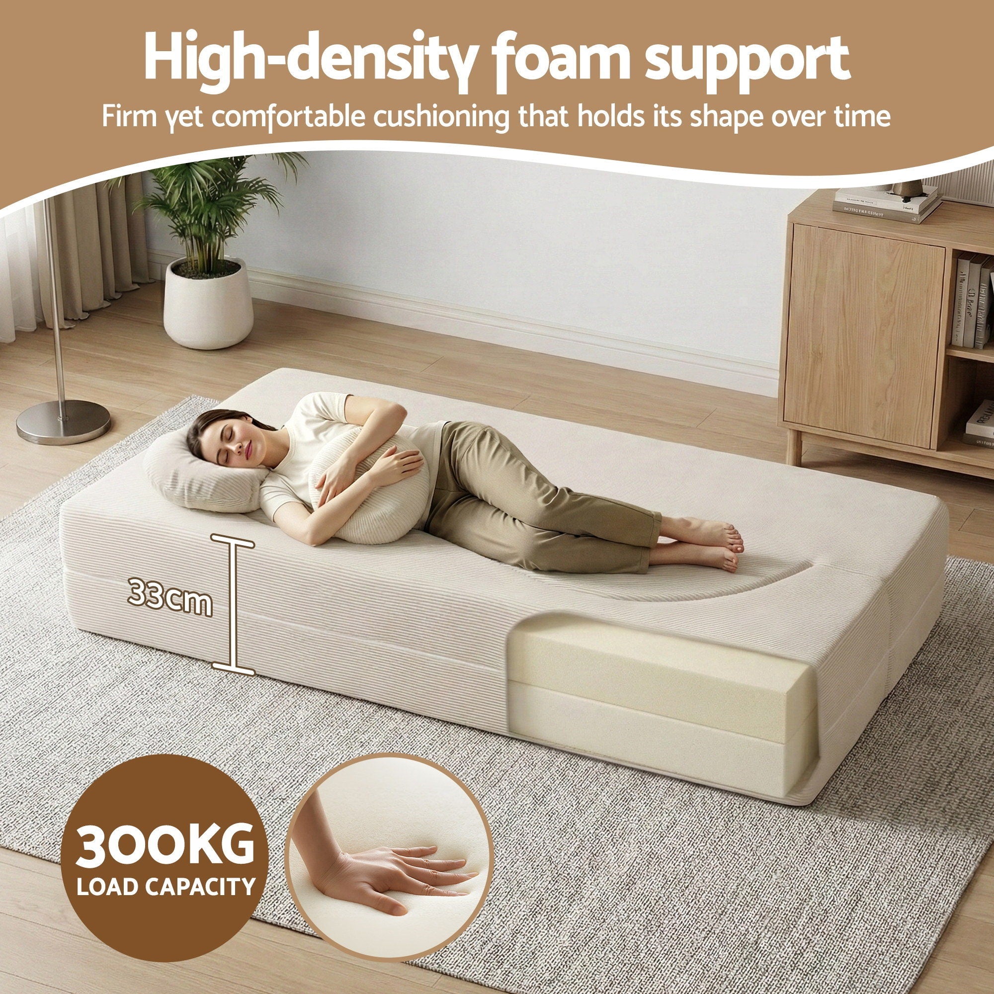 Artiss Folding Sofa Bed Floor Couch 2-in-1 Convertible - Beige