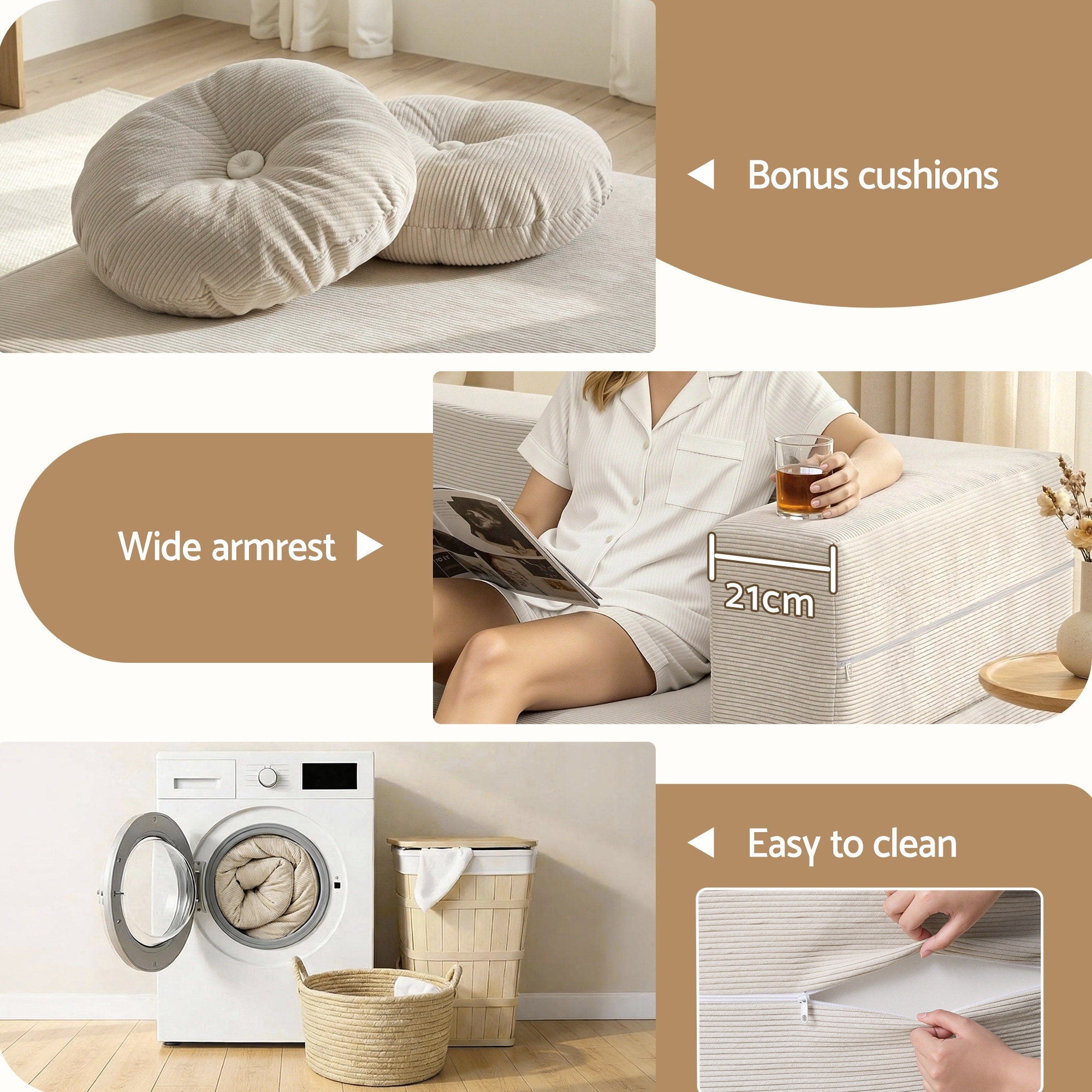 Artiss Folding Sofa Bed Floor Couch 2-in-1 Convertible - Beige