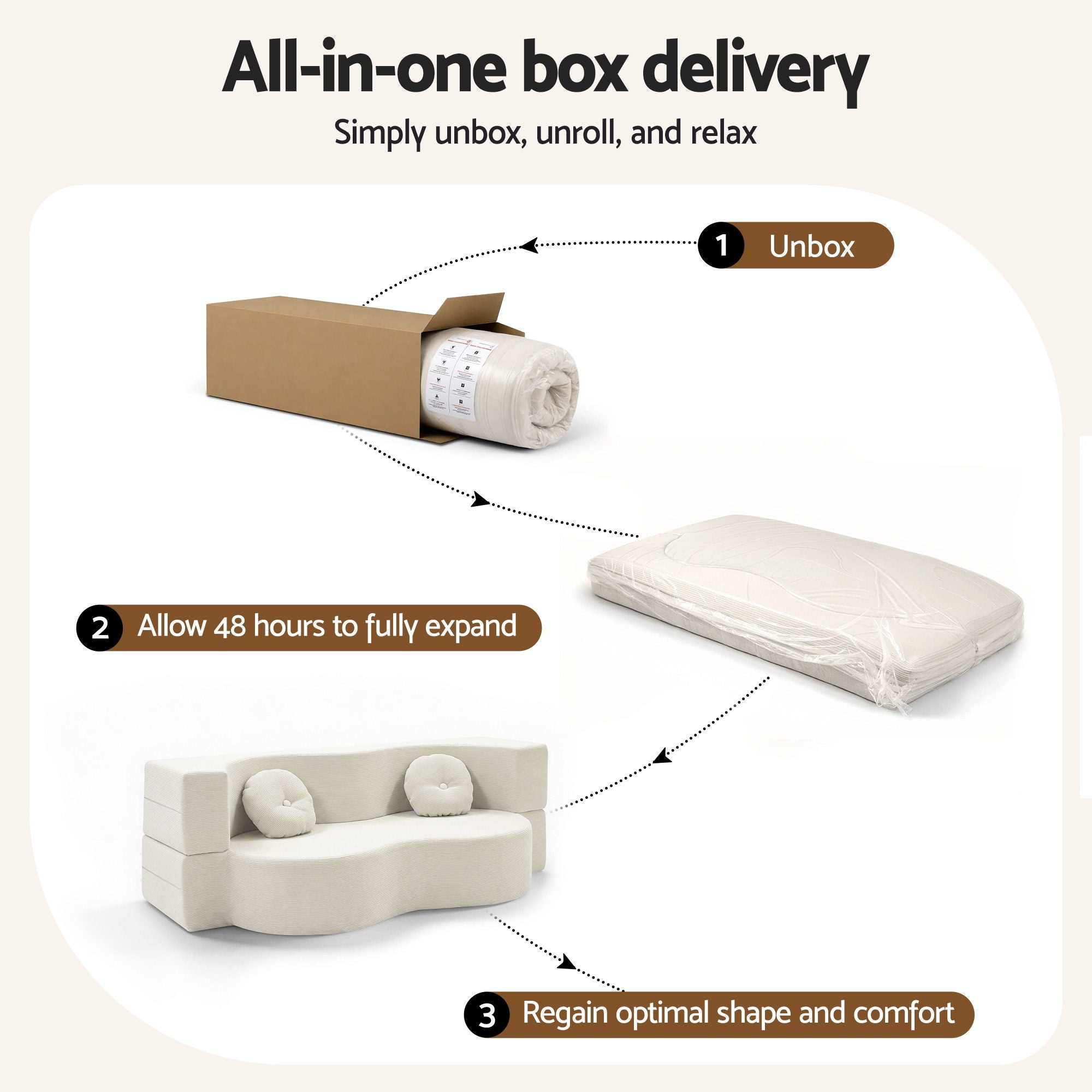 Artiss Folding Sofa Bed Floor Couch 2-in-1 Convertible - Beige